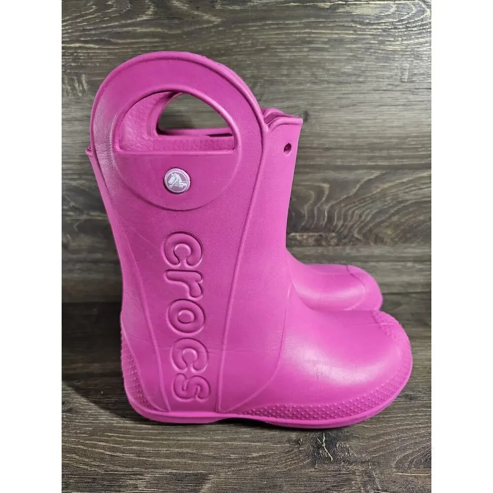 Crocs Childrens Sz 2 Junior Handle It Rain Boot Waterproof Croslite Pink Boots